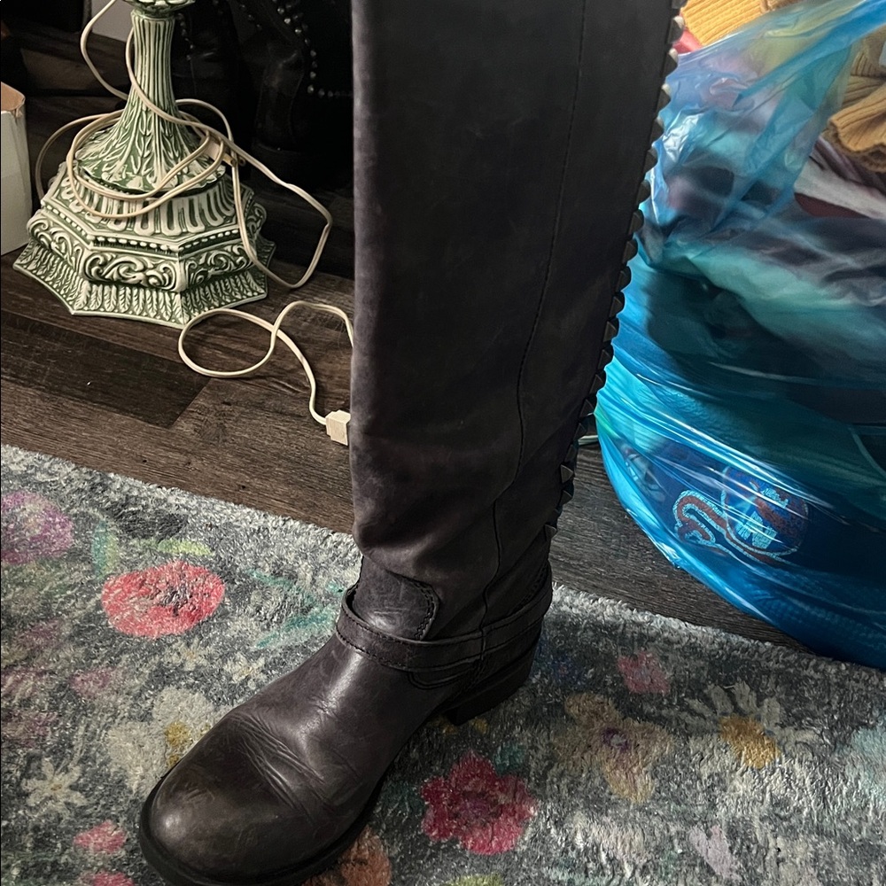 Black Studded Knee-High Boots - Picture 8 of 9